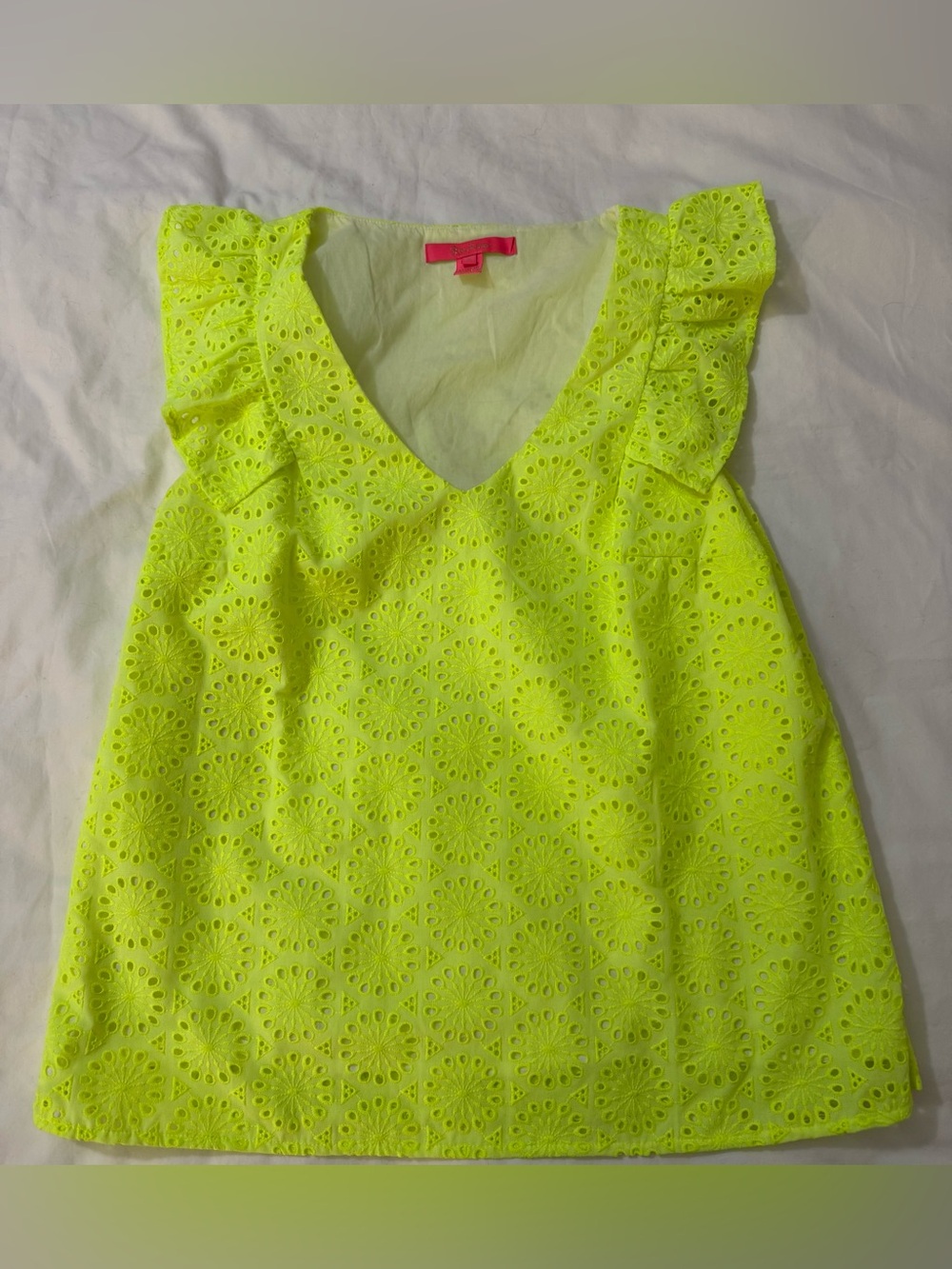 Lilly Pulitzer Lina Eyelet Top Womens Size Small Yellow Tank Cap Sleeves